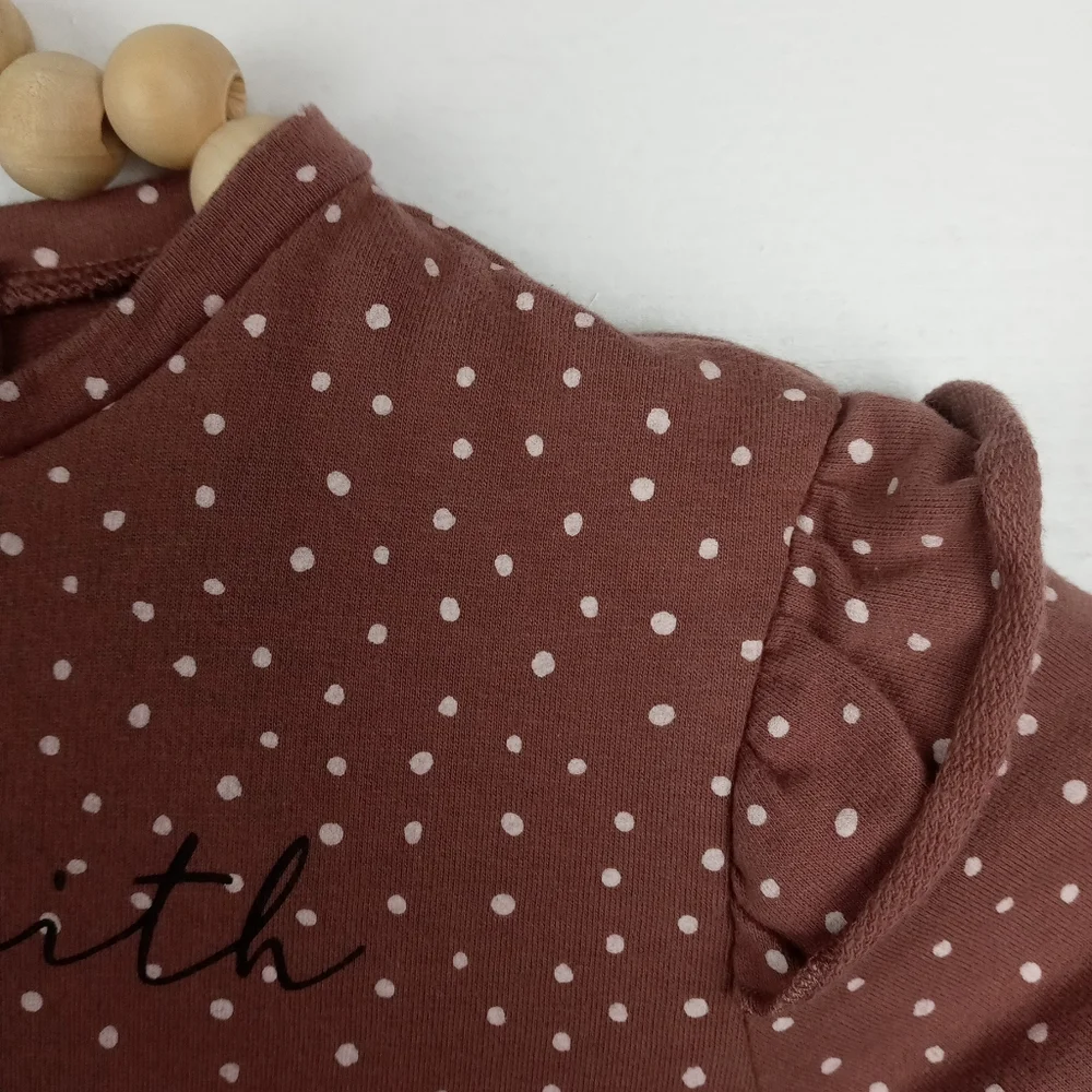 Mini Heroes girls size 3 mos polka dot made of love pant romper dark beige
